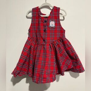Oshkosh b'Gosh Vintage Jumper Dress Girls 3T Overall Plaid Tartan Button USA